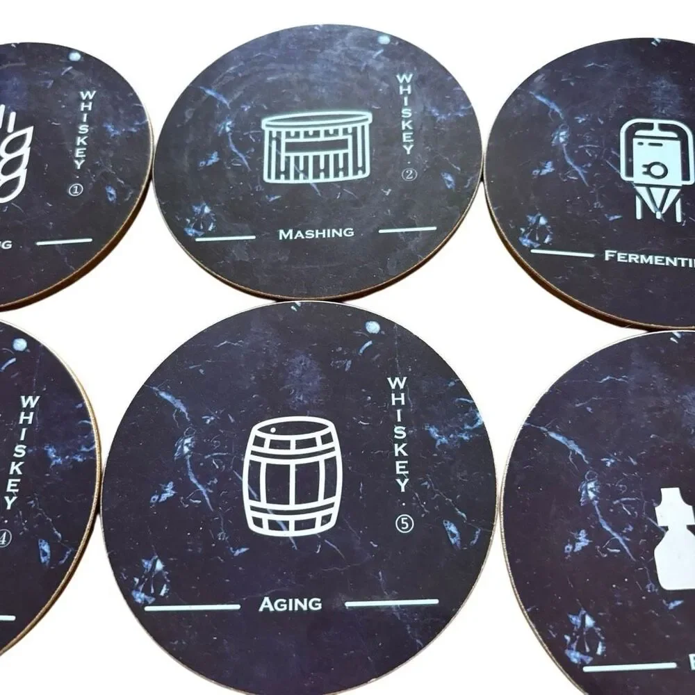 Whiskey Process Coaster Set of 6 Home Bar Decor, Bourbon/Scotch Enthusiast Gift